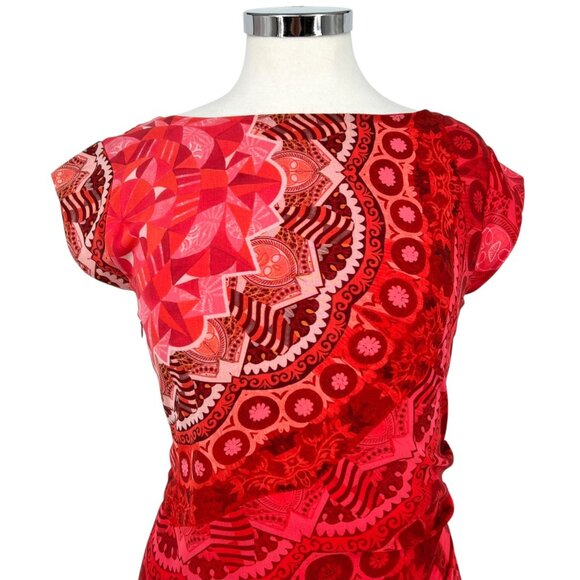 Desigual Mandala Red Cap Sleeve Printed Dress Size 36 Size XS - Picture 3 of 15